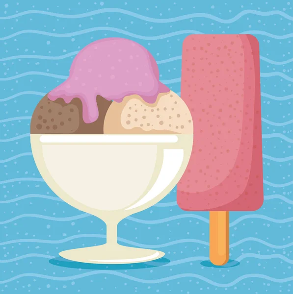 Delicioso copo de sorvete — Vetor de Stock