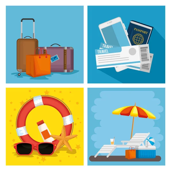 Vacaciones de verano establecer iconos — Vector de stock