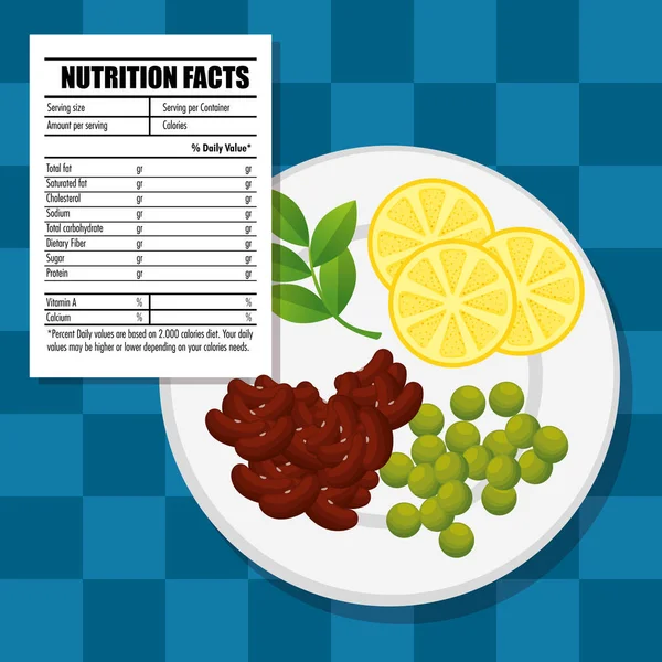 Alimentos saludables con datos nutricionales — Archivo Imágenes Vectoriales