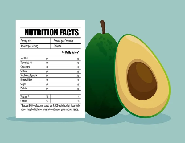 Alimentos saudáveis com fatos nutricionais —  Vetores de Stock