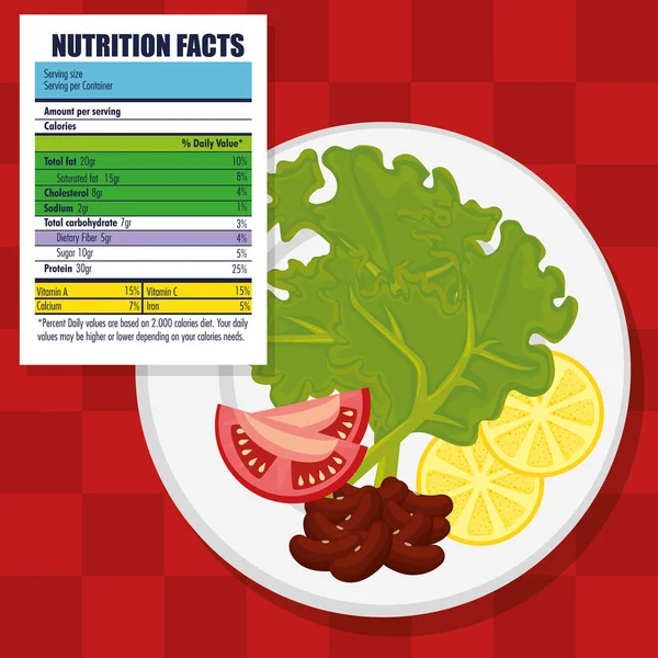 Alimentos saludables con datos nutricionales — Archivo Imágenes Vectoriales