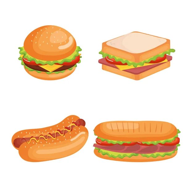 Deliciosos iconos de comida rápida — Vector de stock