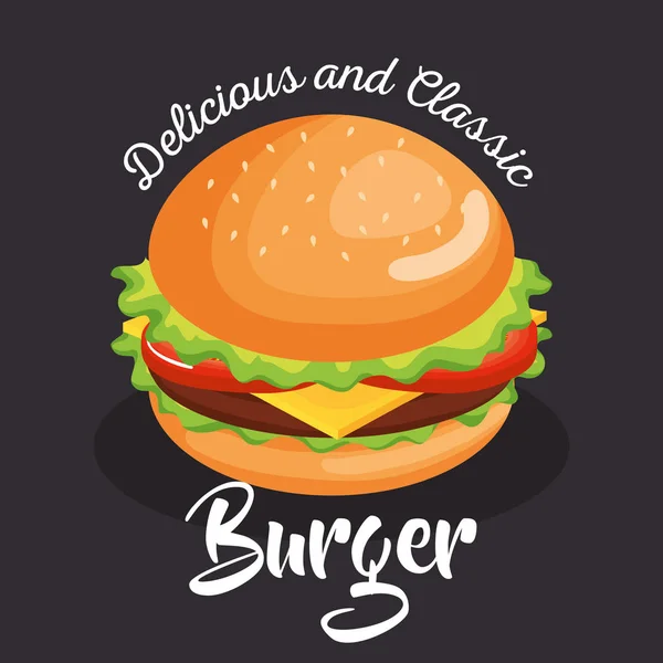 Leckeres Big Burger Fast Food — Stockvektor