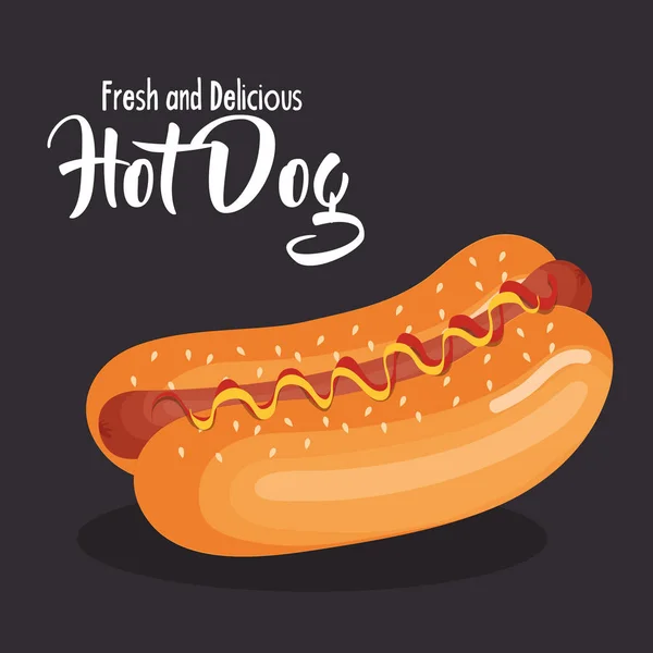 Delicious hot dog fast food — Stock Vector