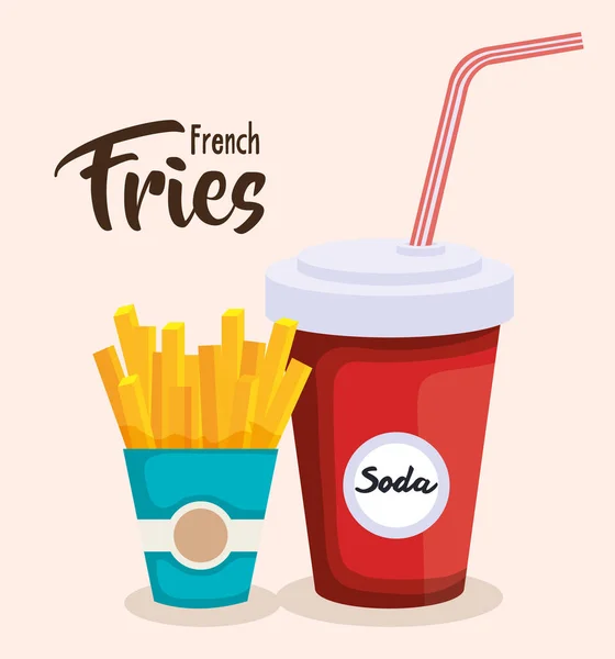 Heerlijke frietjes met soda — Stockvector