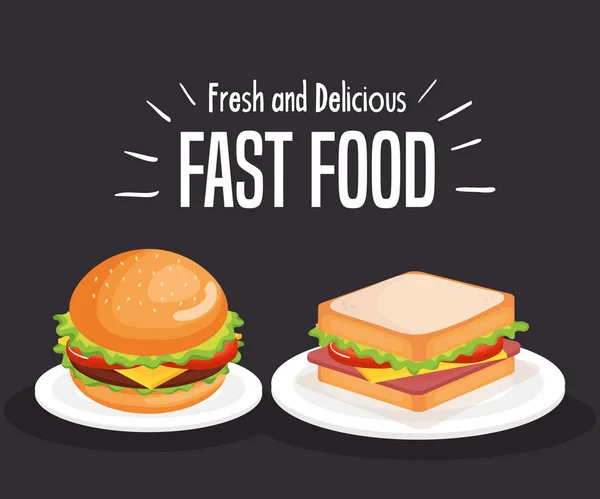 Deliciosos ícones de fast food — Vetor de Stock