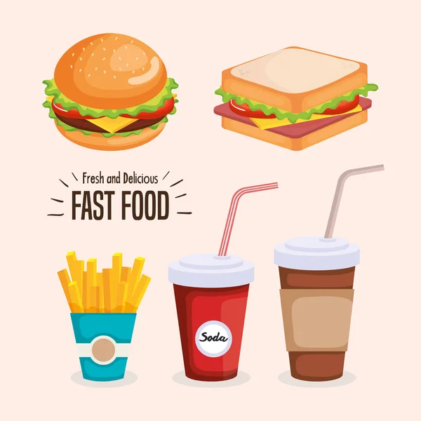 Deliciosos iconos de comida rápida — Vector de stock