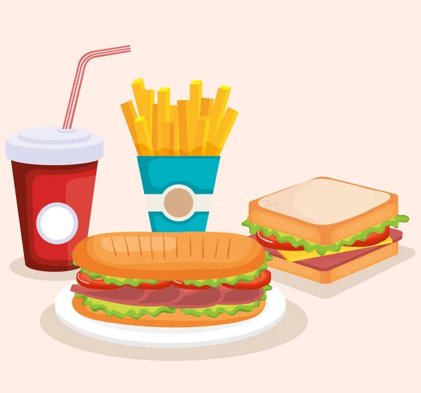 Pyszne jedzenie fast ikony — Wektor stockowy
