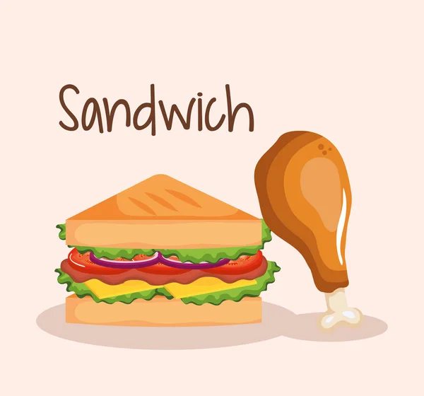 Delicioso sándwich con pollo tambor comida rápida — Archivo Imágenes Vectoriales