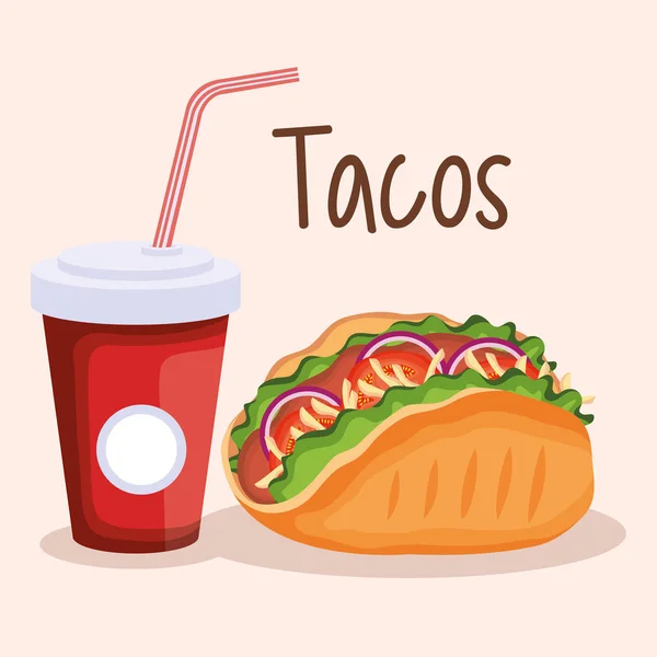 Délicieux tacos et soda mexicain fast food — Image vectorielle