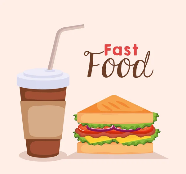 Delicioso sándwich con café comida rápida — Archivo Imágenes Vectoriales