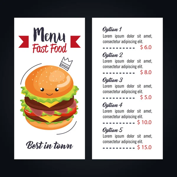 Lezzetli büyük hamburger fast food menü kartı — Stok Vektör
