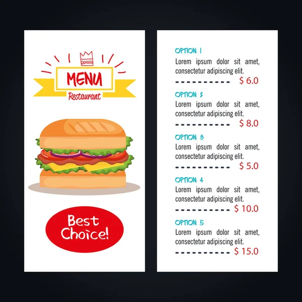 Deliciosa tarjeta de menú de comida rápida hamburguesa grande — Vector de stock