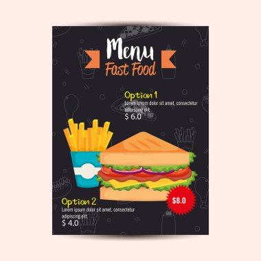 lezzetli sandviç fast food restoran menü kartı