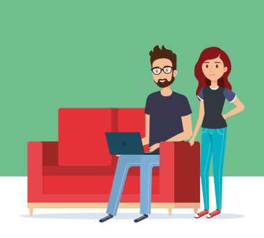 Genç çift kanepe avatarlar karakter