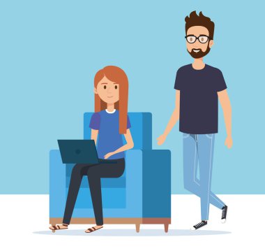 Genç çift kanepe avatarlar karakter