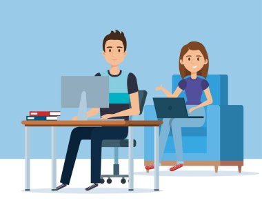 İşyeri avatarlar karakter genç çift