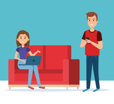 Genç çift kanepe avatarlar karakter