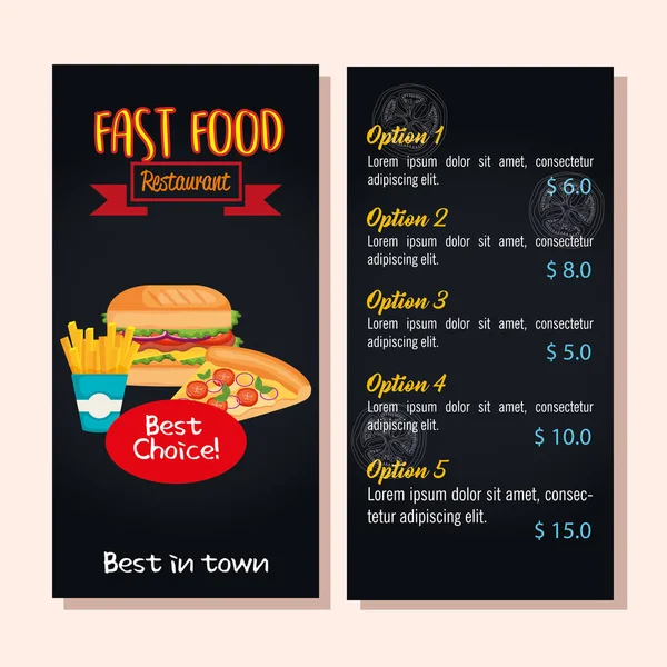 Köstliches Fast Food Restaurant Speisekarte — Stockvektor