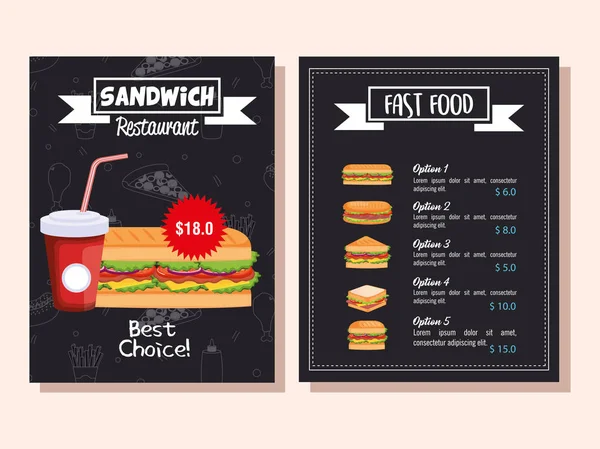 Delicioso cartão de menu restaurante fast food —  Vetores de Stock