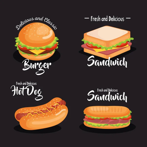 Deliciosos ícones de fast food — Vetor de Stock