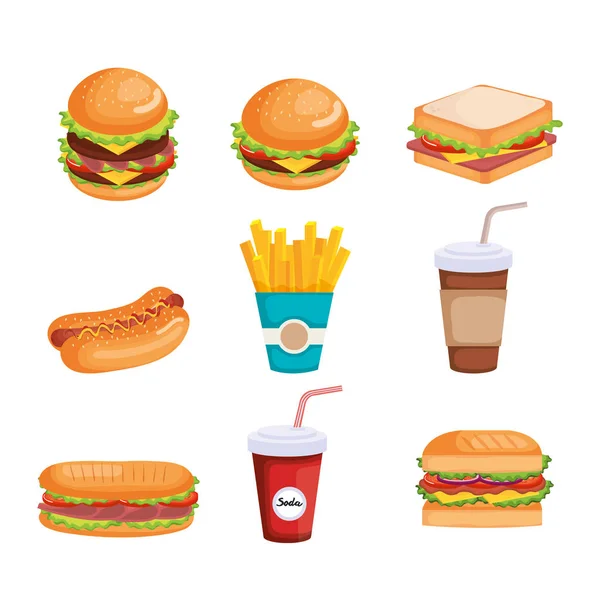 Delicious fast food icons — Stock Vector