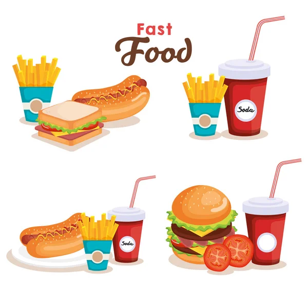 Deliciosos ícones de fast food — Vetor de Stock