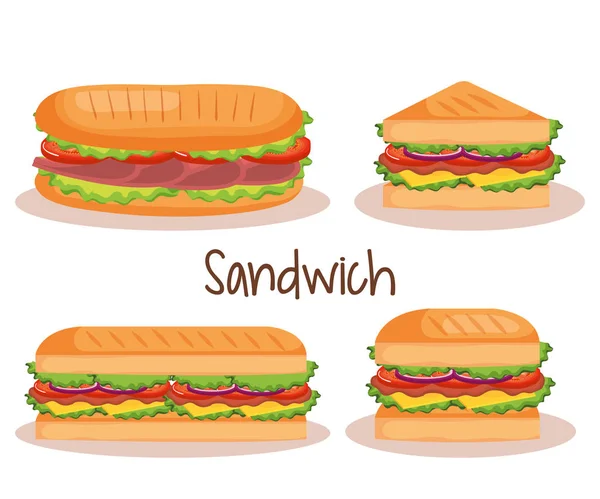 Delicious sandwich fast food set icons — Stock Vector