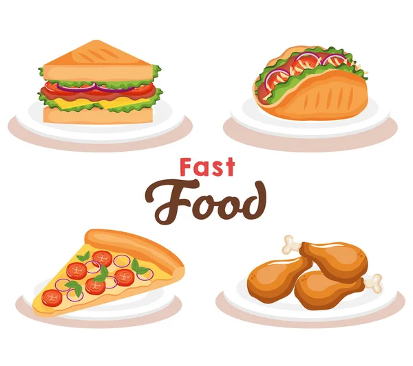 Deliciosos ícones de fast food —  Vetores de Stock