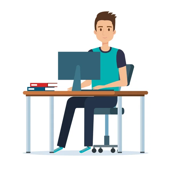 Joven en el lugar de trabajo carácter avatar — Vector de stock