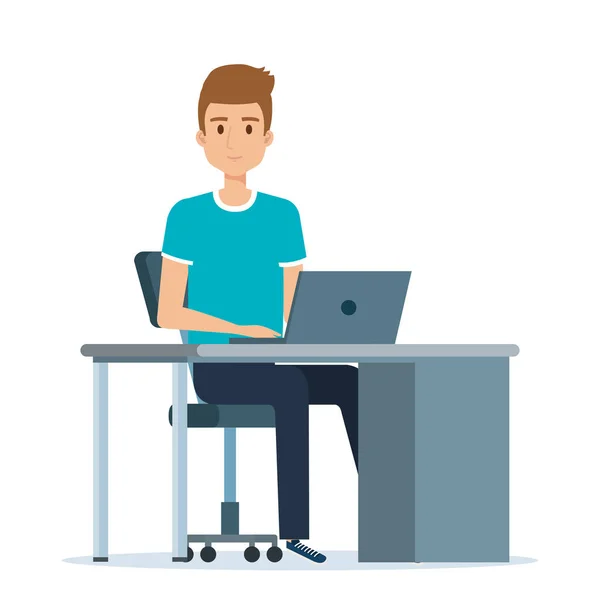 Ung man i tecknet arbetsplatsen avatar — Stock vektor