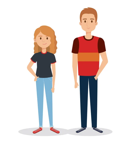 Jeune couple avatars personnages — Image vectorielle