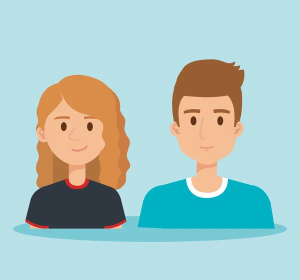 Jóvenes avatares pareja personajes — Vector de stock