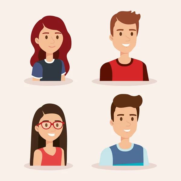 Group of young people avatars — Stock Vector