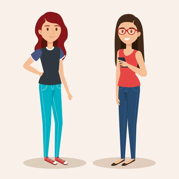 Unga flickor avatarer tecken — Stock vektor