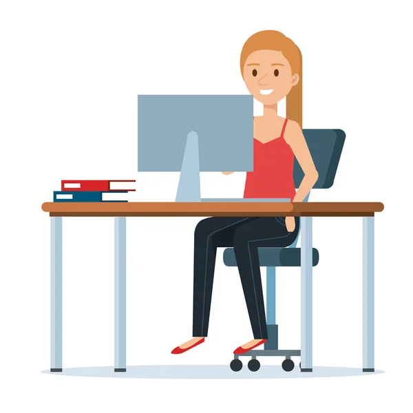 Beautiful and young woman in the workplace character — Stock Vector