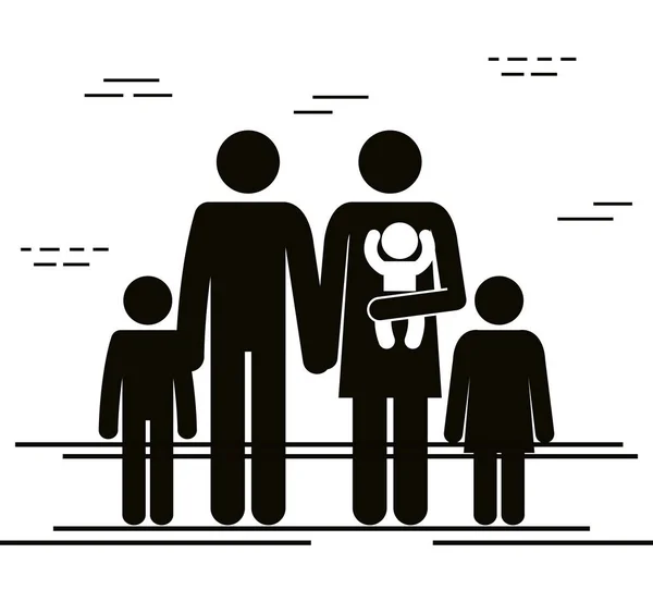 Pai e mãe com crianças silhuetas —  Vetores de Stock