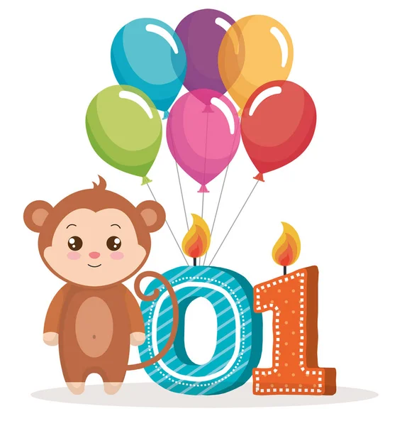 Открытка с днем рождения с обезьяной — стоковый вектор