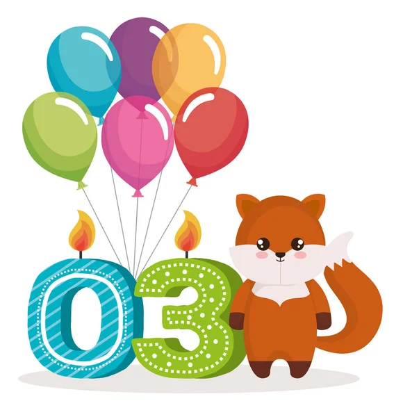 Happy birthday card with fox — стоковый вектор