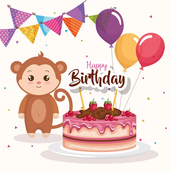 Happy birthday card with monkey — Stock Vector