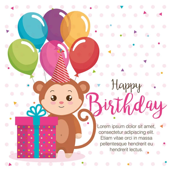 Gelukkige verjaardagskaart met aap — Stockvector