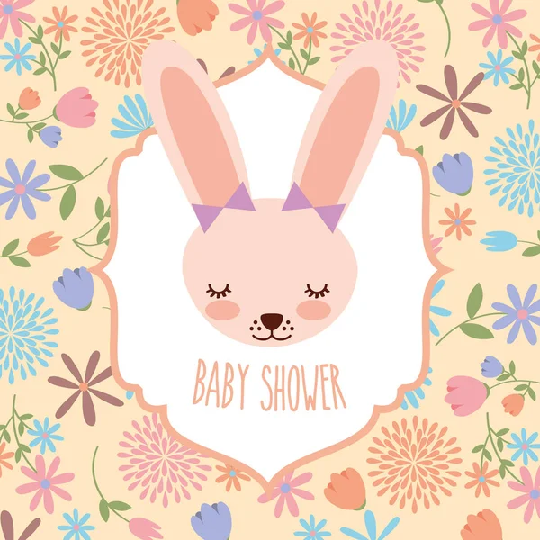 女性でかわいいウサギ ベビー シャワーの花カード — ストックベクタ