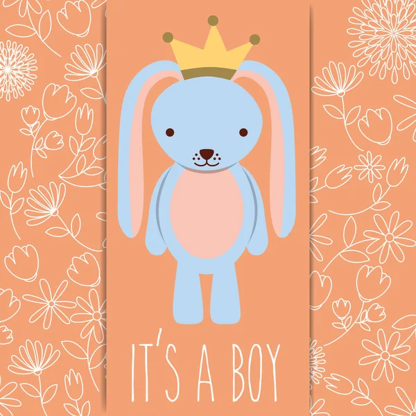 Είναι ένα αγόρι μωρό ντους μπλε κουνέλι με κορώνα κάρτα — Διανυσματικό Αρχείο