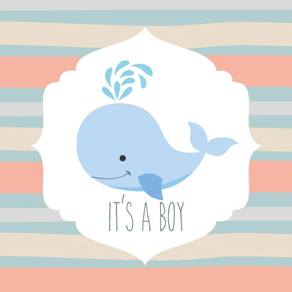 Blauwe vinvis it's a boy gestreepte achtergrond — Stockvector