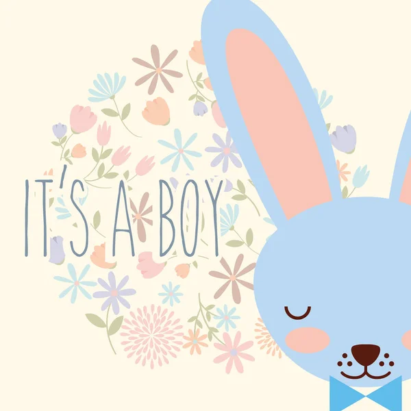 È un coniglio faccia blu ragazzo con fiori di fiocco — Vettoriale Stock