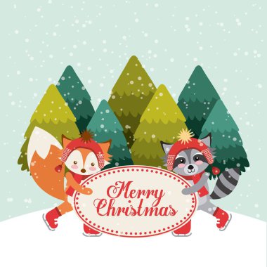 sevimli hayvan neşeli Noel izole simgesi