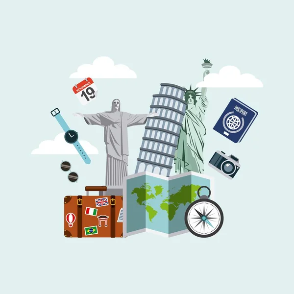 Disfrutar de vacaciones viaje icono aislado — Vector de stock