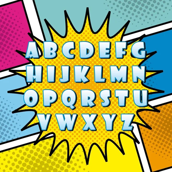 Comic-Schrift Alphabet Pop Art — Stockvektor