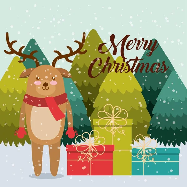 Χαριτωμένο ζώο χαρούμενα Χριστούγεννα απομονωμένες εικονίδιο — Διανυσματικό Αρχείο