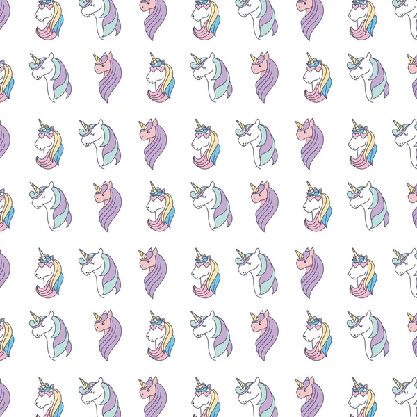 Dibujo lindo conjunto unicornios icono — Archivo Imágenes Vectoriales